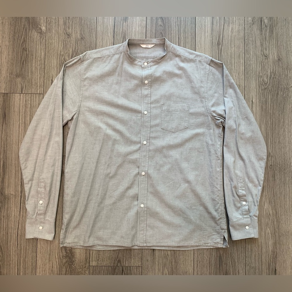 3Sixteen Mens Open Collar Long Sleeve Shirt Gray Linen Blend Button Up Size XXL